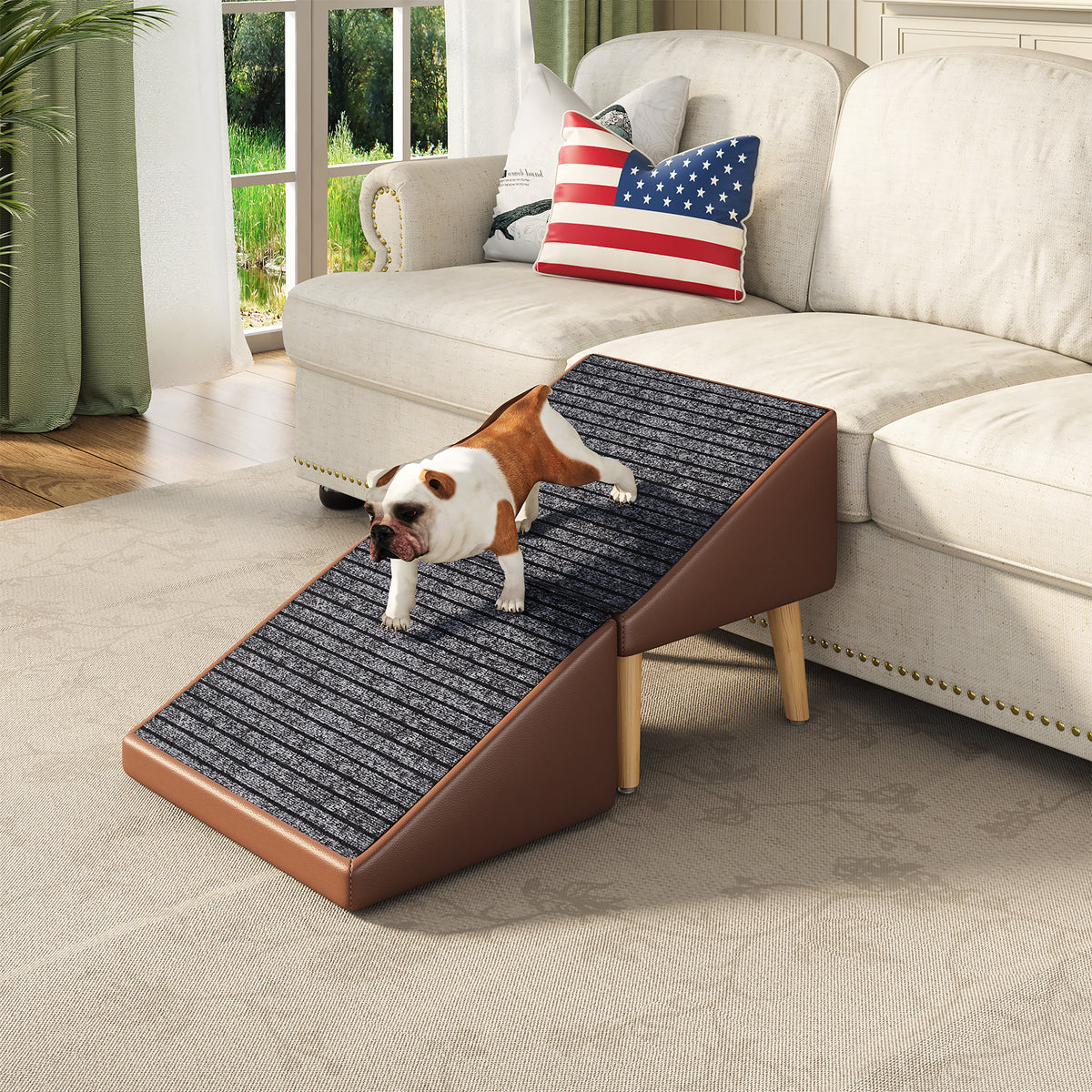 GDFStudio Cam 3-in-1 Wood Dog Ramp with Hidden Storage, Brown