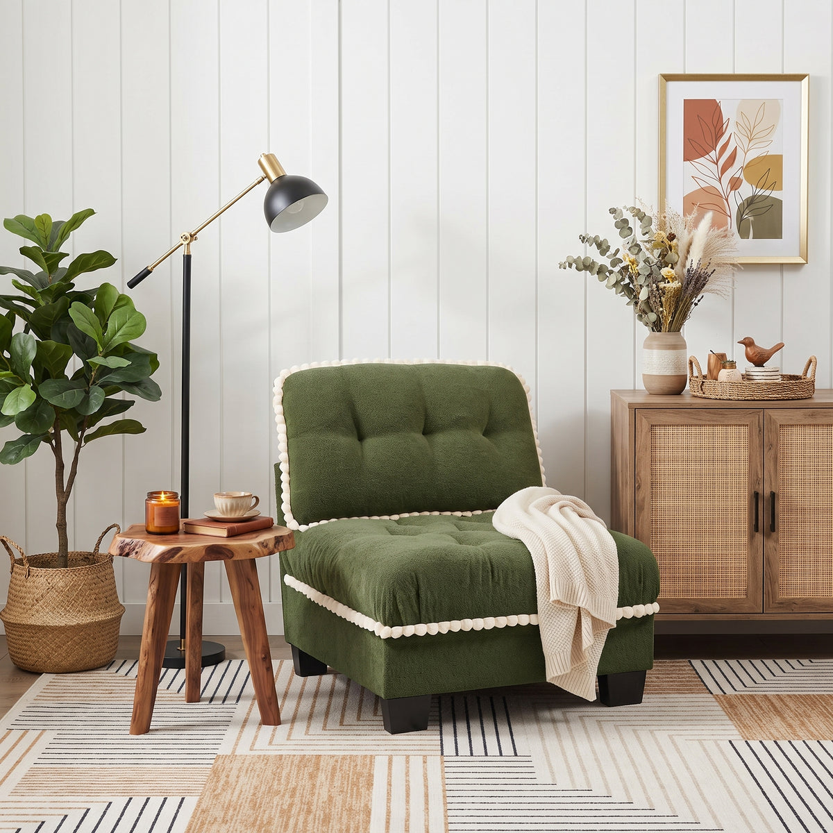 GDFStudio Pallas Chenille Upholstered 31 W Armless Single Sofa, Green