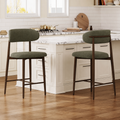 GDFStudio Eos Mid-Century Modern Linen Upholstered Bar Stools with Metal Legs and Curved Backrest (Set of 2)