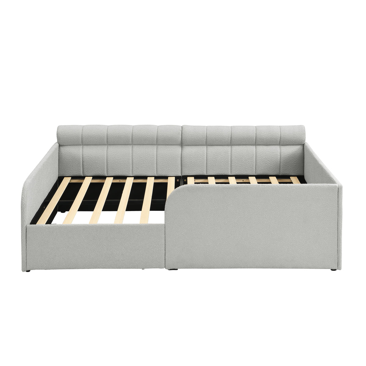 GDFStudio Ellery Modern Wooden Bouclé Upholstered Daybed Frame with Storage Drawer, Gray, Full
