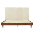 Christopher Knight Home Windsor Modern Wood Platform Bed with Upholstered Headboard, Walnut/Beige, Queen