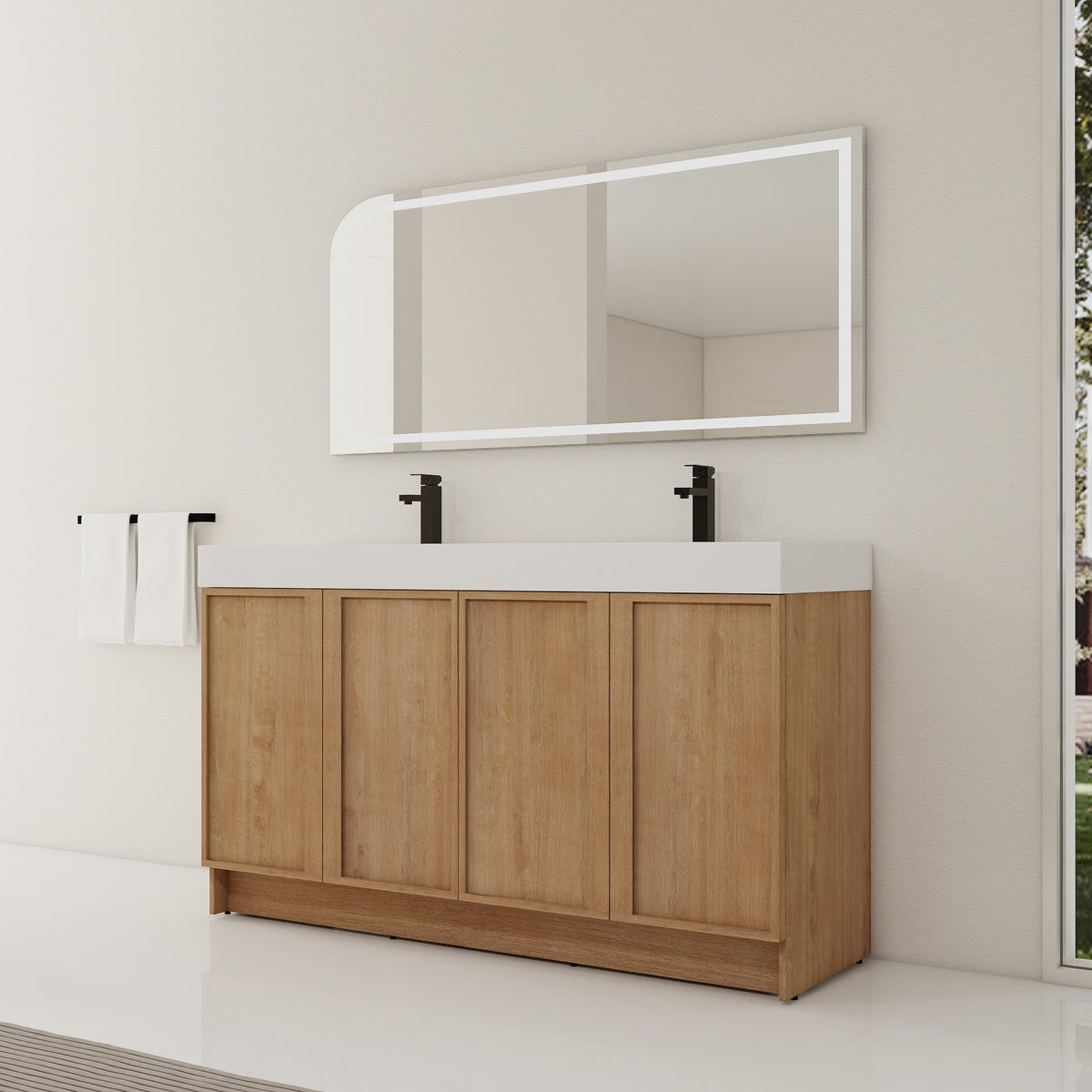 GDFStudio Aaron Modern Faux Wood 59  Bathroom Vanity with Resin Sink, Imitative Oak