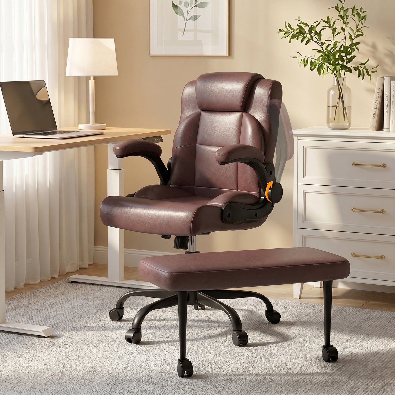 GDFStudio Camden Ergonomic Cross Legged Office Chair with Wide Seat and 360? Footrest, Dark Brown