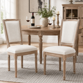 GDFStudio Lytta French Country Rubberwood Linen Upholstered Dining Chairs (Set of 2), Beige