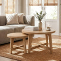 GDFStudio Bnaya Modern 2-Piece Wood Nesting Round Coffee Table Set with X-Shaped Frame, Natural