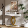 GDFStudio Louis Modern Rectangular Wooden Console Table with 3 Drawers and Metal Tubes, White/Gold