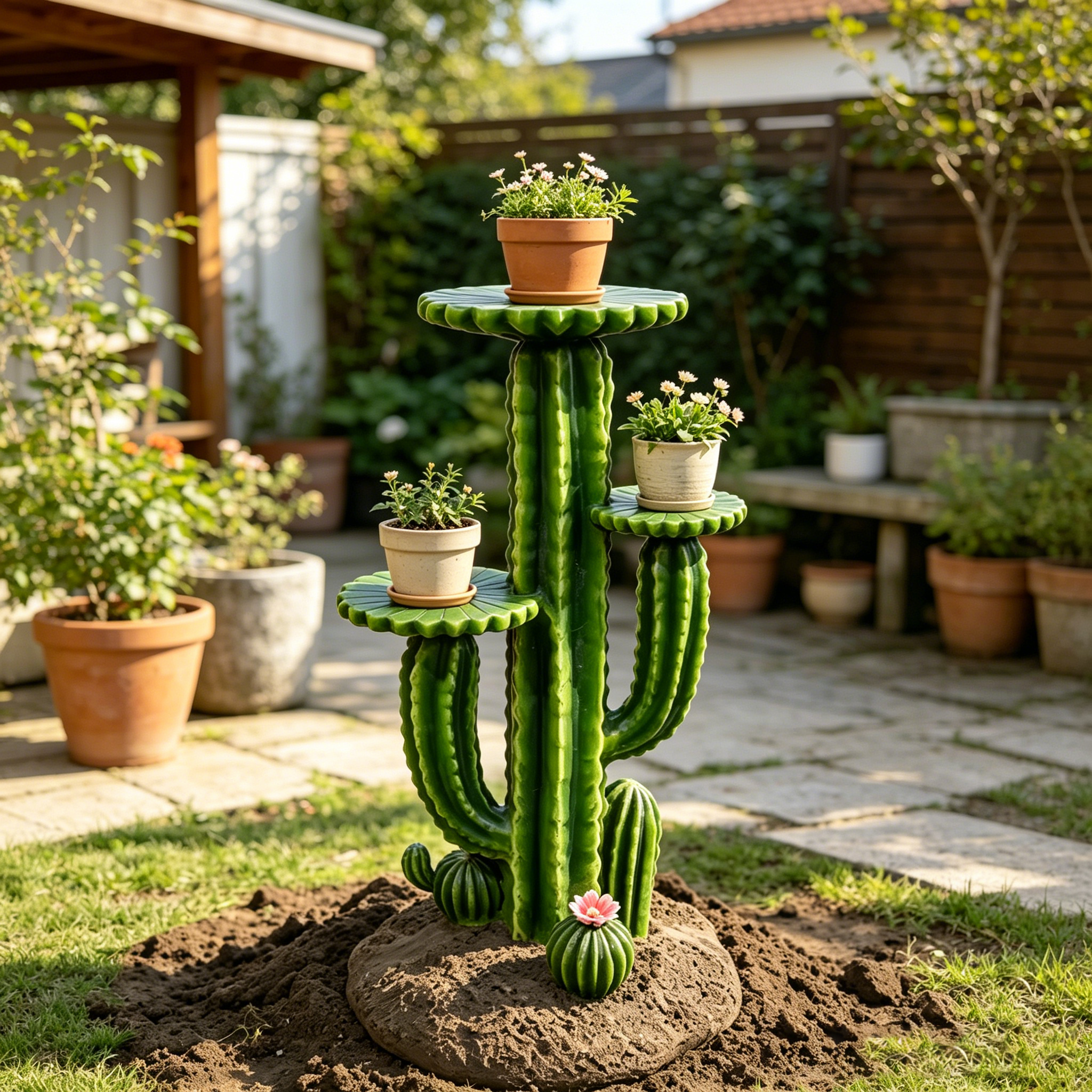 GDFStudio Luctus Modern Patio Cactus Plant Stand with 3 Display Shelves, Green