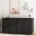GDFStudio Nora Modern 64.7" Wood Fluted Sideboard Cabinet with Adjustable Storage Shelves, Black