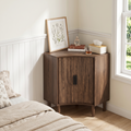 GDFStudio Vera Modern 29.7" Corner Cabinet with Adjustable Shelves and Recessed Sliding Door, Walnut