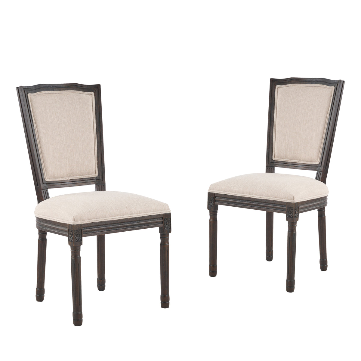 Christopher Knight Home Logan Rubberwood Upholstered Dining Chairs with Fluted Carved Legs (Set of 2), Beige