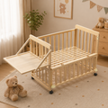 GDFStudio Myers Solid Wood Bedside Baby Crib with Mattress and Changing Shelf, Natural