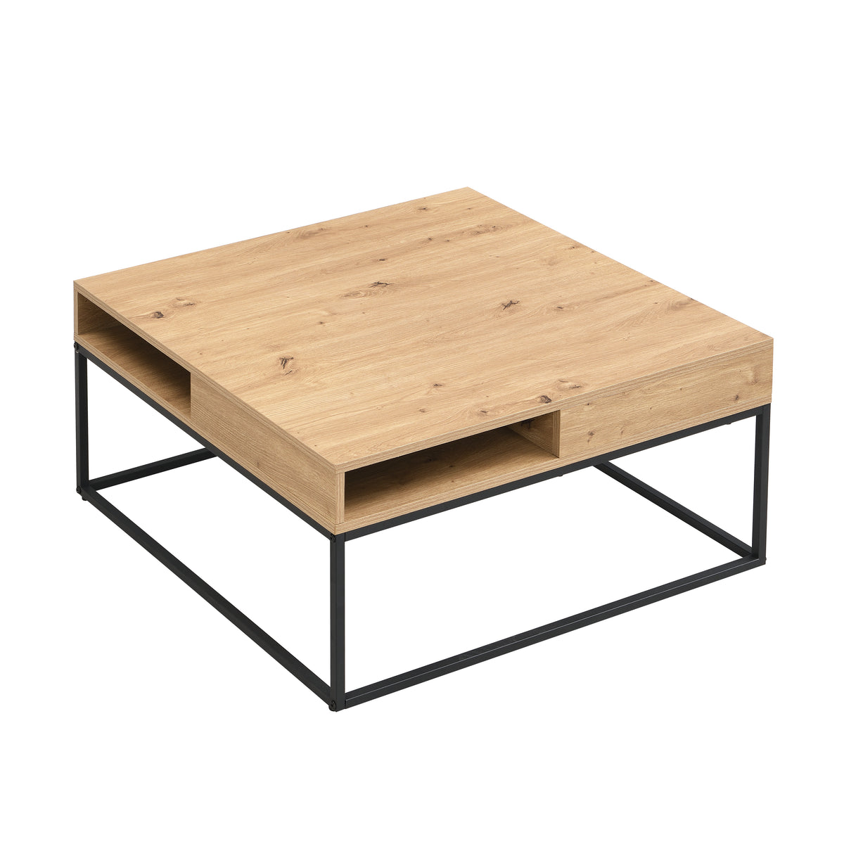 Christopher Knight Home Walter Modern Wood and Metal Square Coffee Table with Open Storage Shelf, Black/Natural