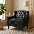 GDFStudio Dessa Mid-Century Faux Leather Upholstered Tufted Accent Chair with Nailhead Trim, Black