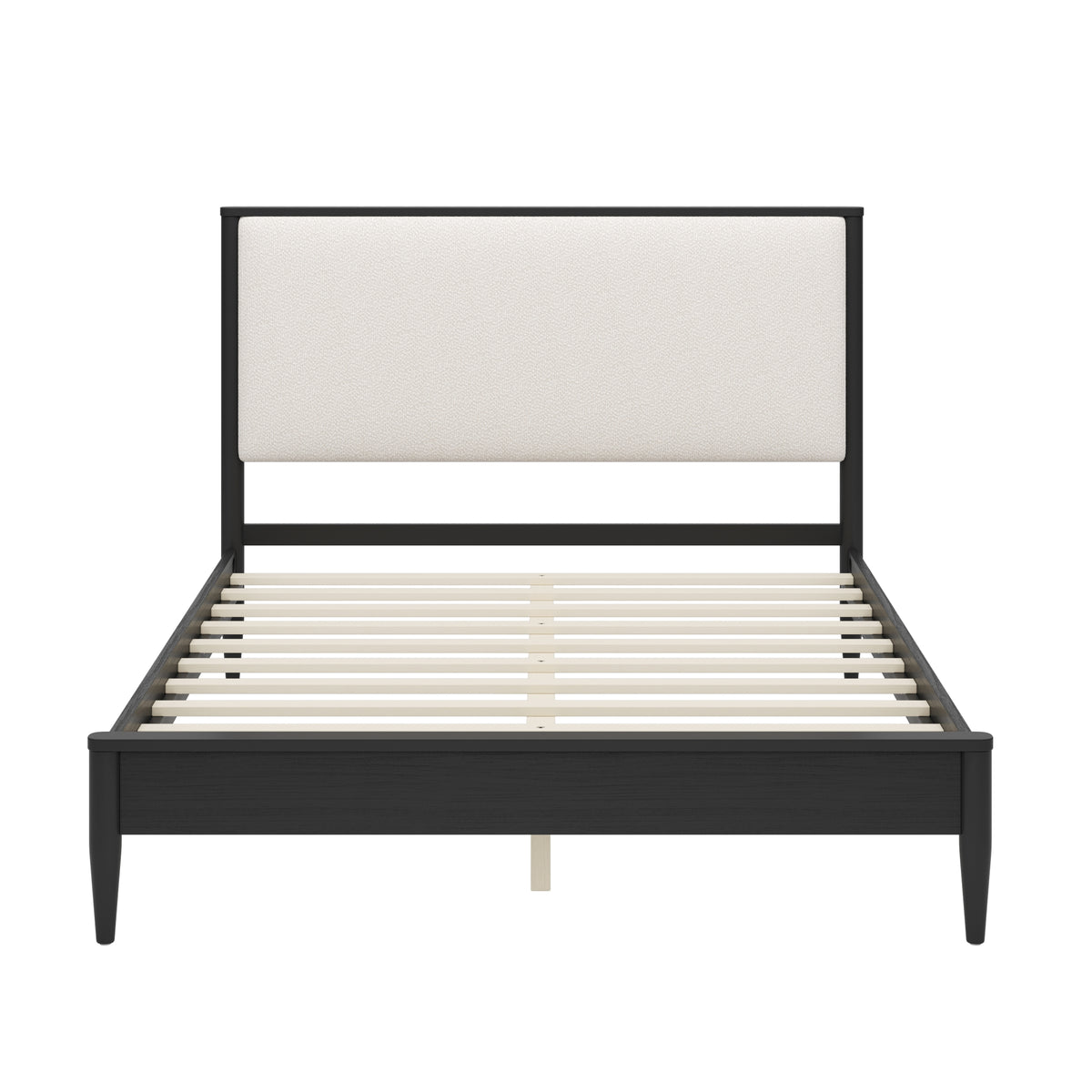 Christopher Knight Home Thuellai Mid-Century Modern Rubberwood Boucle Upholstered Platform Bed, Black, Queen
