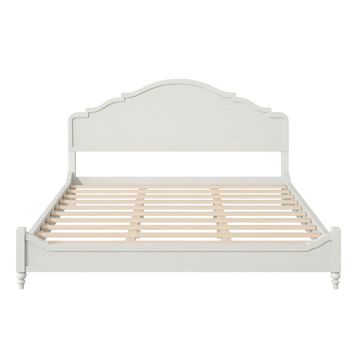 Christopher Knight Home Heath Farmhouse Platform Bed Frame with Curved Headboard and Turned Legs, White, King