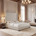 GDFStudio Hampton Modern Upholstered Platform Bed with Rubberwood Legs, Ivory, King