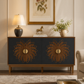 GDFStudio Hartwell 63  Vintage Wood Sideboard Storage Cabinet with Adjustable Shelf and Carved Doors,  Black/Walnut