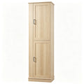 GDFStudio Payne Modern Wood Tall Freestanding Bathroom Storage Cabinet with Adjustable Shelves and Hook, Natural