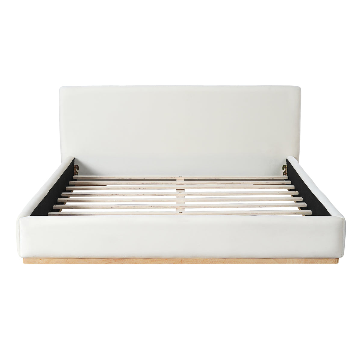 Christopher Knight Home Berry Modern Minimalist Velvet Upholstered Wood Platform Bed, Queen, White/Natural