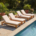 Christopher Knight Home Valeria Modern Acacia Patio Chaise Lounges with Removable Cushion and Adjustable Backrest (Set of 4), Beige