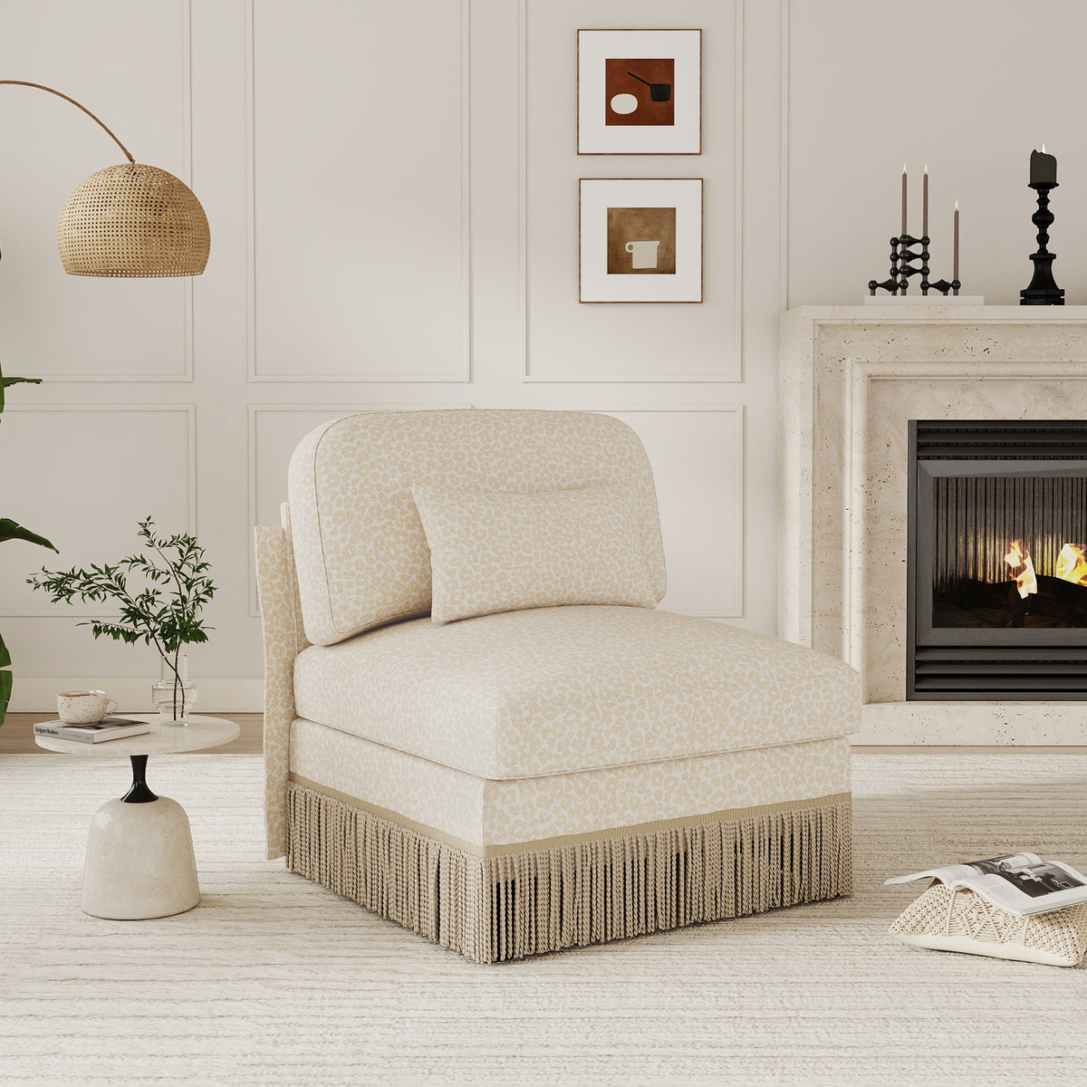 GDFStudio Alke 32'' Modern Leopard Printed Chenille Upholstered Armlesschair  Beige/Brown