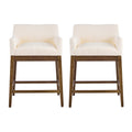 Christopher Knight Home Harley Modern Rubberwood Upholstered Counter Stools with Double Cross Footrest (Set of 2), Beige/Walnut