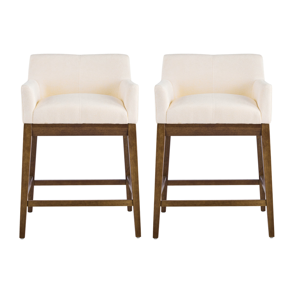 Christopher Knight Home Harley Modern Rubberwood Upholstered Counter Stools with Double Cross Footrest (Set of 2), Beige/Walnut