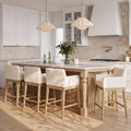 Christopher Knight Home Jordan Modern Rubberwood Upholstered Counter Stools with Double Cross Footrest (Set of 4), Beige/Walnut