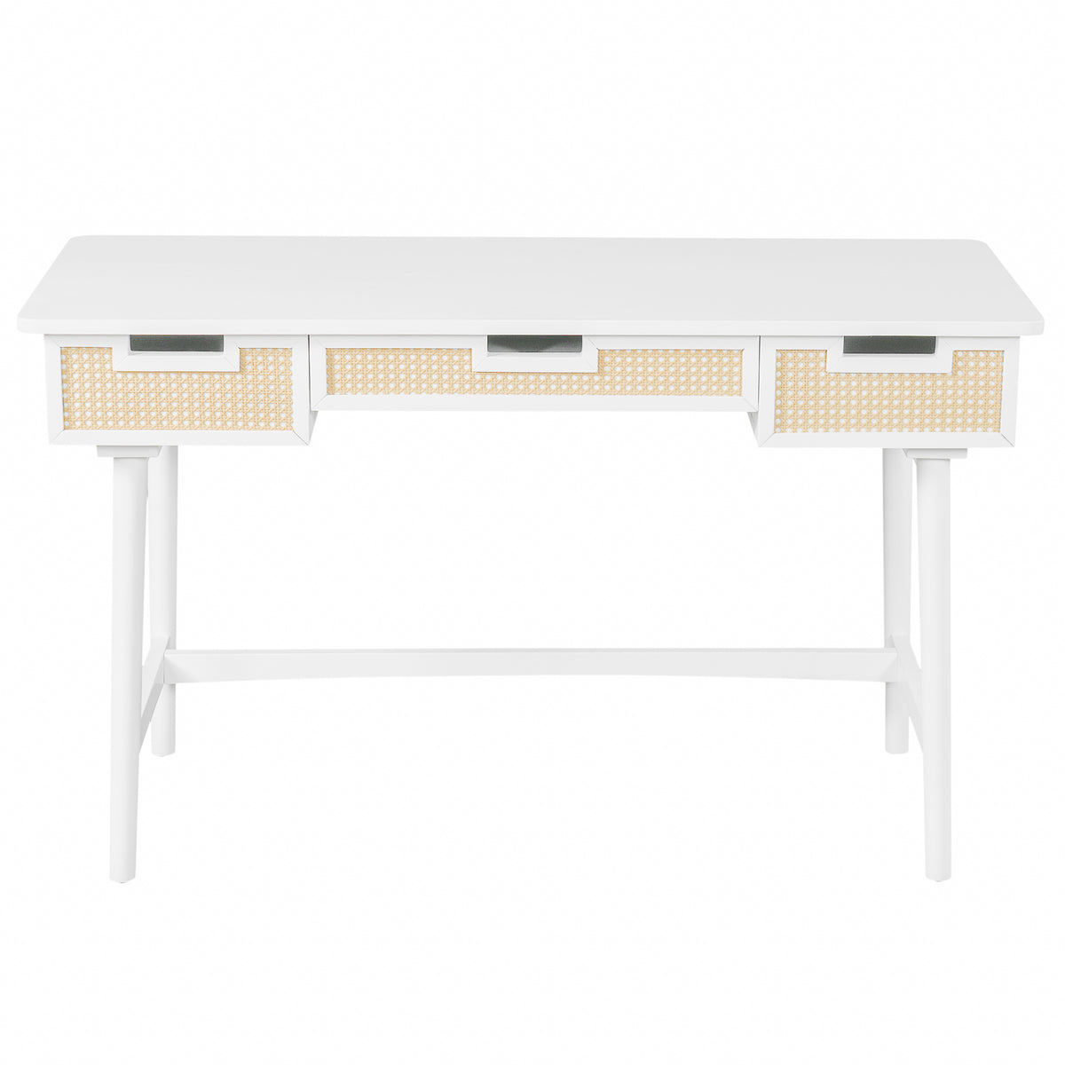 Christopher Knight Home Cassian Modern Wooden Writing Desk with 3 Drawers and Rattan Design, White