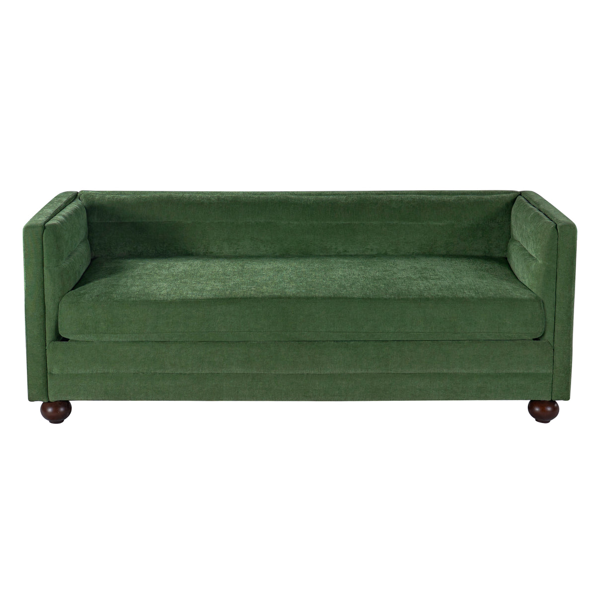 Christopher Knight Home Albus Modern 77" 3-Seater Chenille Upholstered Sofa with Camel Back and Rubberwood Legs, Green