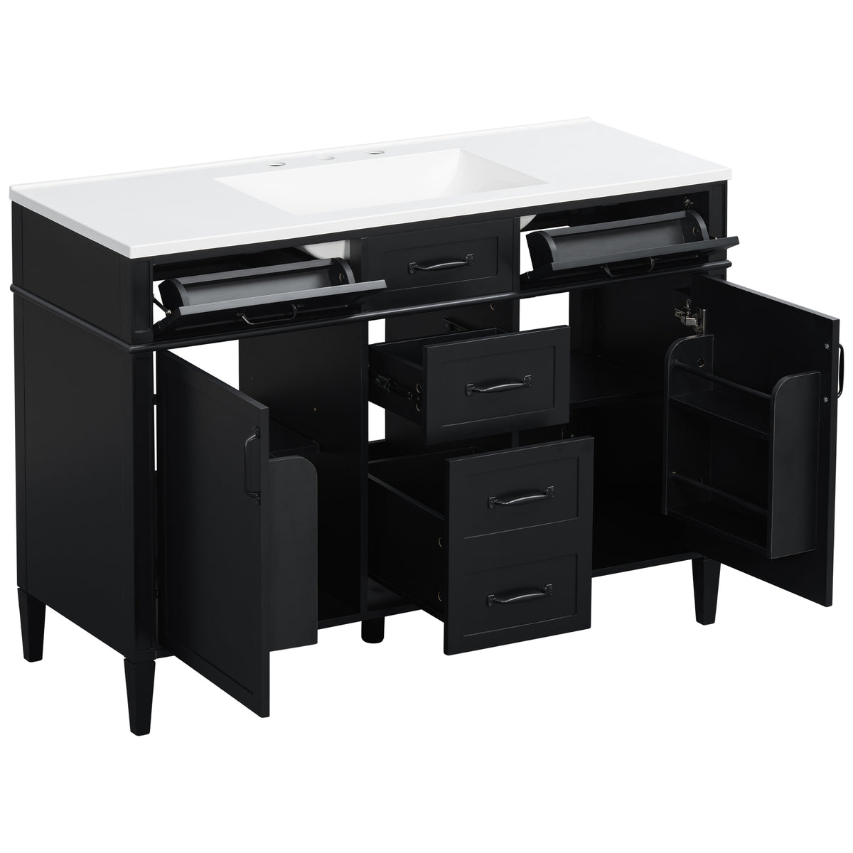 GDFStudio Bevis Modern 48-Inch Wood Bathroom Vanity with SMC Composite Sink, Drawers and Adjustable Shelves, Black