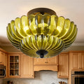 GDFStudio Elara 11.8" Modern Floral Glass 3-Light Semi Flush Mount Ceiling Light, Green