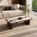 GDFStudio Nolan 47.24-Inch Rectangular Wood Coffee Table with Sintered Stone Top, White/Walnut