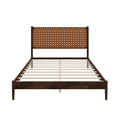 GDFStudio Everett Mid-Century Modern Solid Acacia Wood Platform Bed Frame with Woven Headboard, Dark Brown, Queen