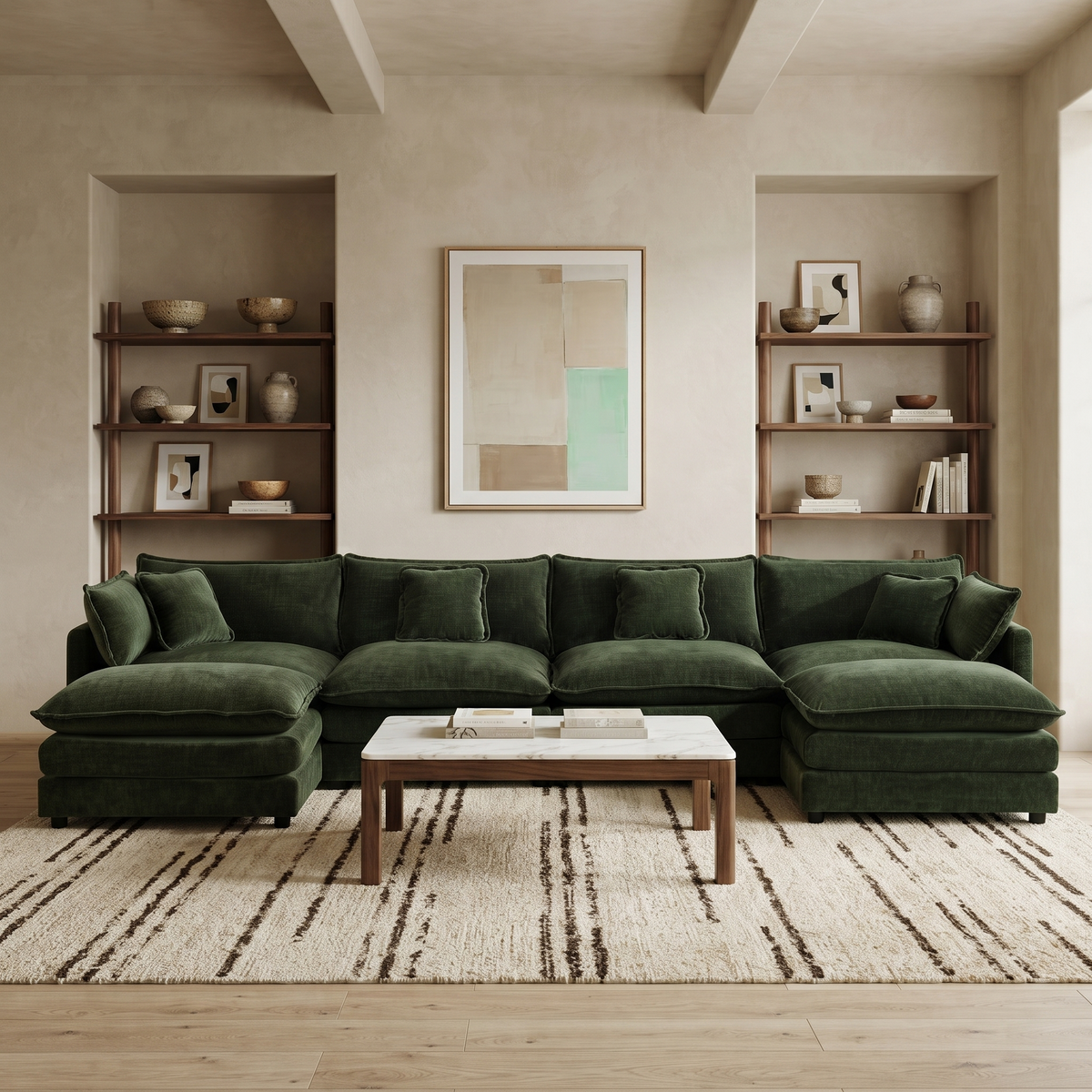 GDFStudio Yule Modern 146  Chenille U Shape Sectional Sofa Green