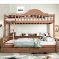 GDFStudio Emma Solid Wood Bunk Bed with Curved Guardrails, Ladder, Storage Drawers and Side Shelves, Natural, Twin Over Full