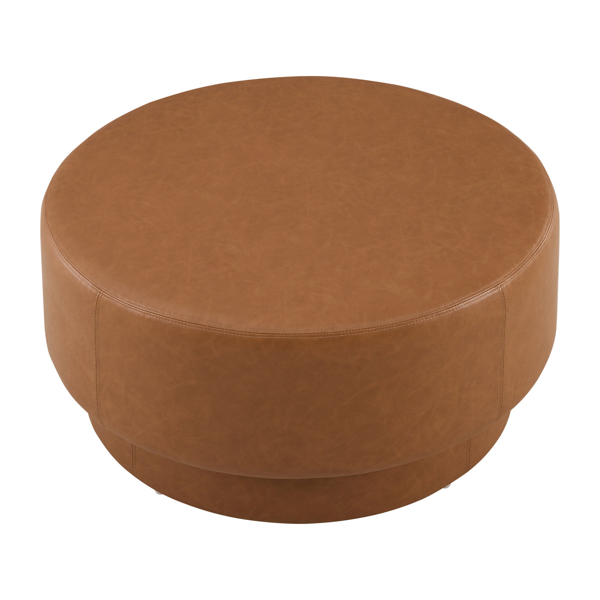 GDFStudio Milo Modern Round Ottoman Coffee Table, Brown-PU