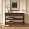 GDFStudio Iris 63 Inch Vintage Wood Console Table with 3 Drawers and 2 Open Storage Shelves, Walnut