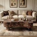 GDFStudio Bertie 47-Inch Modern Irregular Coffee Table with Faux Travertine Top and Hidden Storage, Walnut