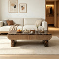 GDFStudio Nolan 47-Inch Contemporary Coffee Table with Fluted Drawer and Tapered Legs, Walnut