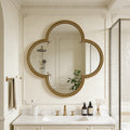 GDFStudio Isabella 31.5-Inch Quatrefoil Wall Mirror with Beaded Detail and Metal Frame, Gold