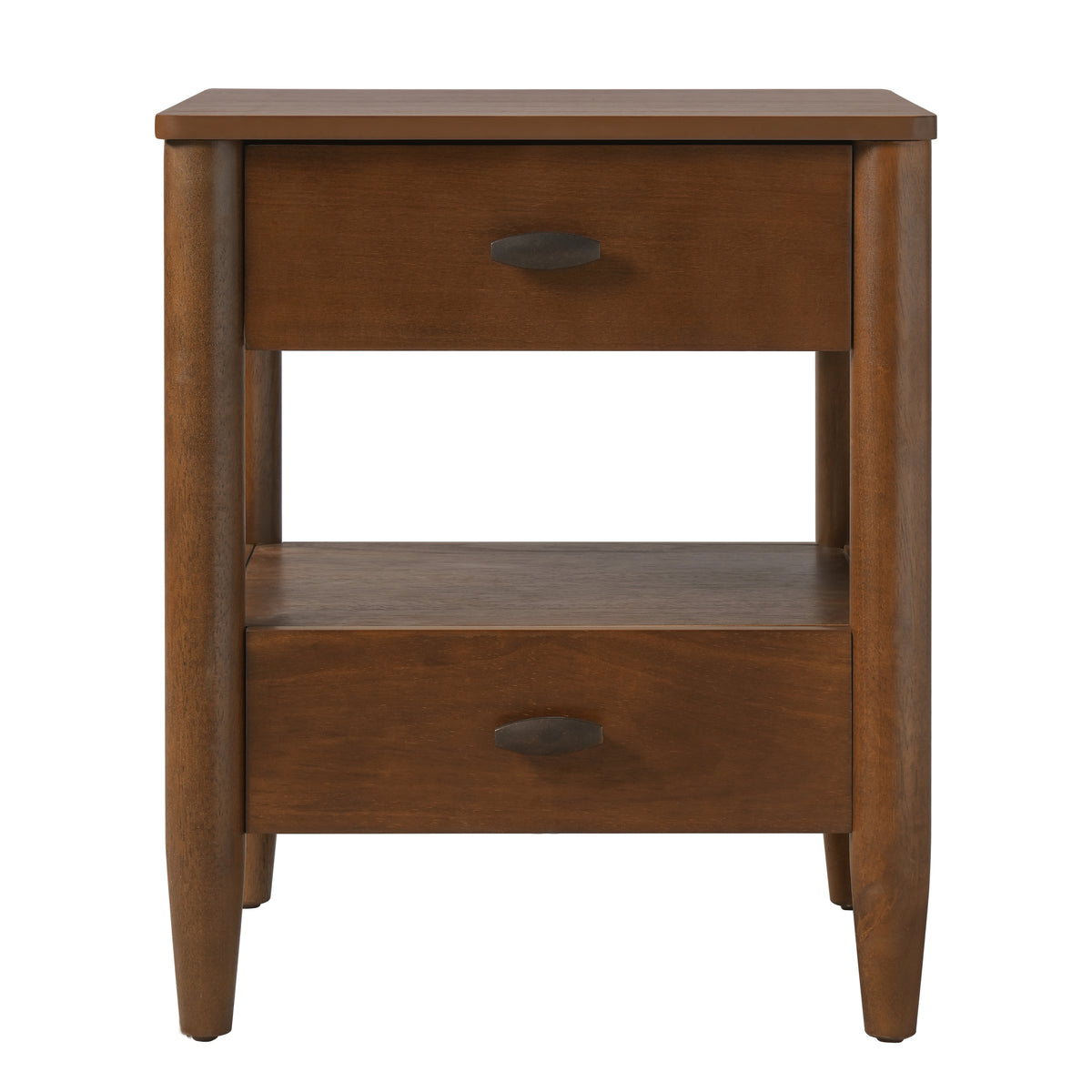 Christopher Knight Home Uday Rubberwood Nightstand with 2 Drawers and Open Shelf, Bedside Table with Storage, Walnut