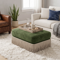 GDFStudio Amaris Modern Velvet Upholstered 37  Ottoman with Tassel Skirt, Green