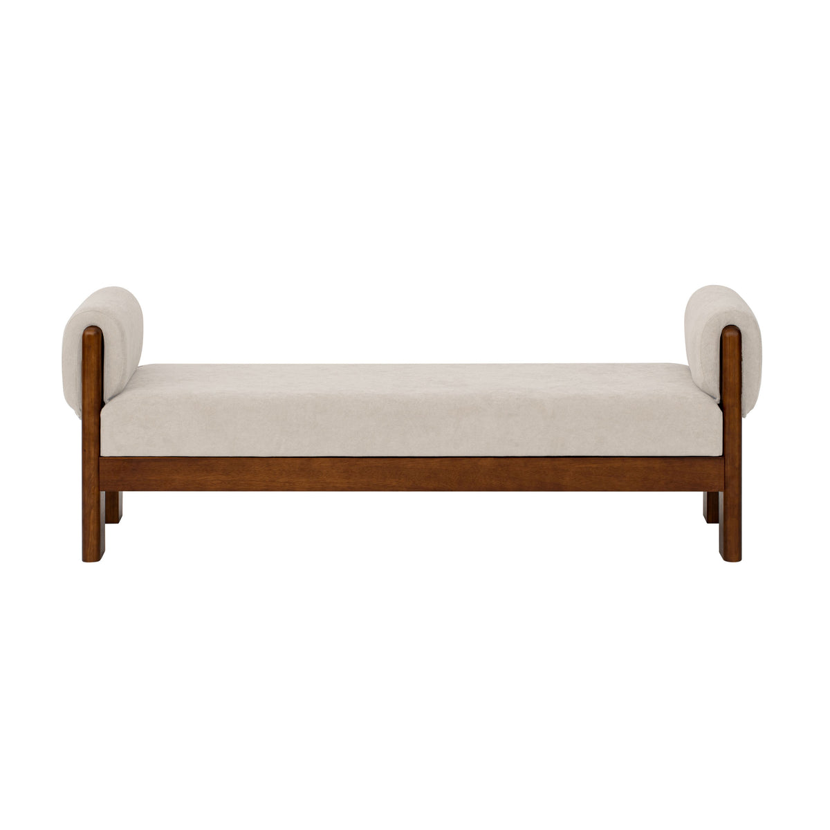 Christopher Knight Home Nina 63" Mid-Century Modern Rubberwood Upholstered Accent Bench, Beige