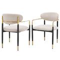 Christopher Knight Home Rune Modern Iron Upholstered Dining Chairs with Curved Open Back (Set of 6), Black/Beige