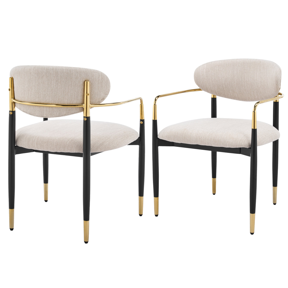 Christopher Knight Home Rune Modern Iron Upholstered Dining Chairs with Curved Open Back (Set of 6), Black/Beige