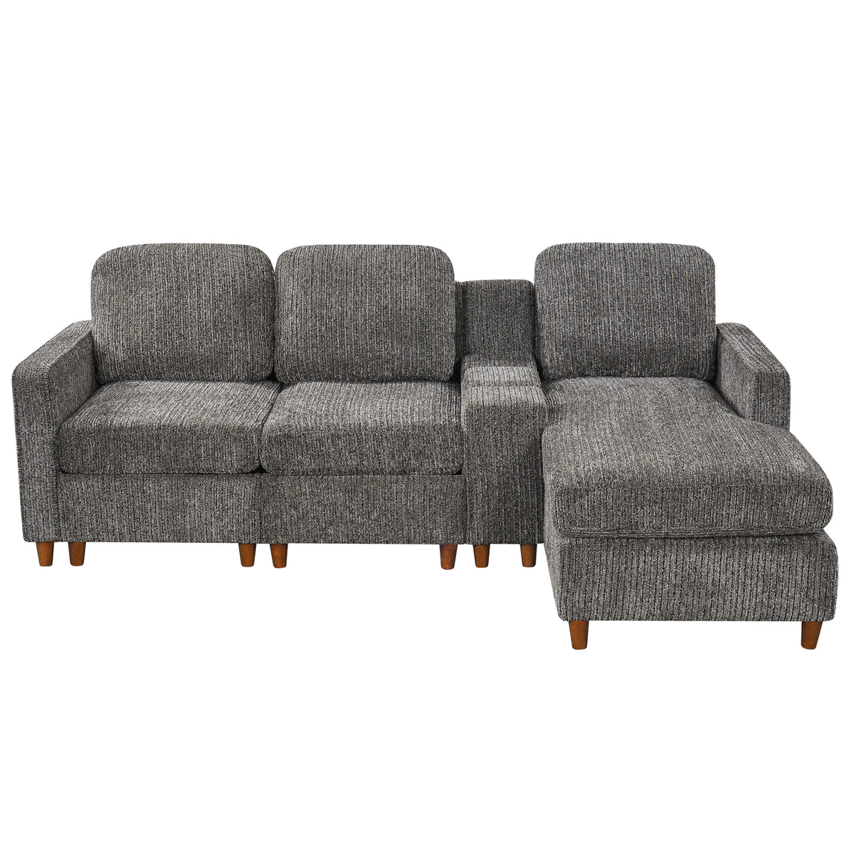 GDFStudio Ceto Modern Chenille 82" L-Shaped Sectional Sofa with Reversible Chaise and Storage Console, Knox Charcoal
