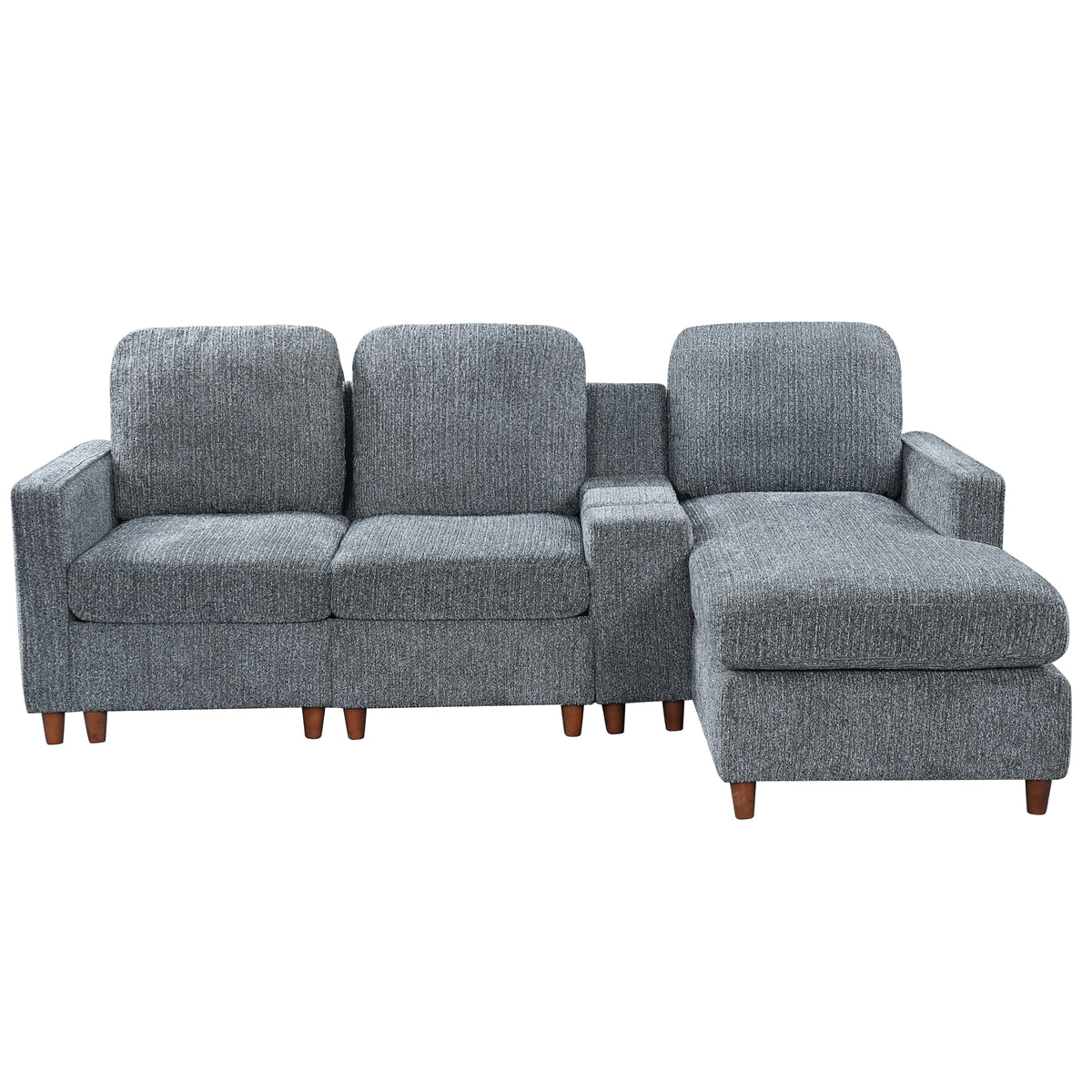 GDFStudio Ceto Modern Chenille 82" L-Shaped Sectional Sofa with Reversible Chaise and Storage Console, Gray