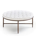 GDFStudio Celina French Country Tufted Ottoman Coffee Table with Hammered Metal X-Base, Beige Boucle, Round