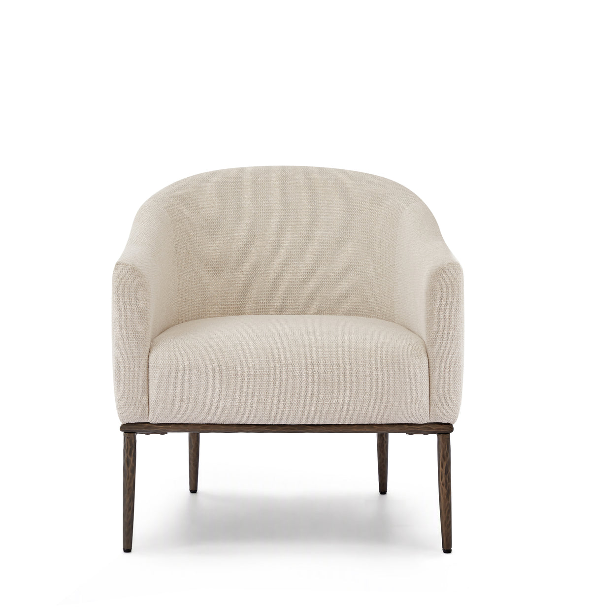 Christopher Knight Home Ansel Iron and Wood Lounge Barrel Accent Chair with Sculptural Upholstered Design, Ivory-Chenille